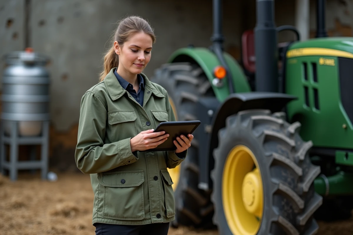 Agronome analysant les données de couverture GPS sur tablette pour évaluer les économies de carburant réalisées grâce au guidage agricole
