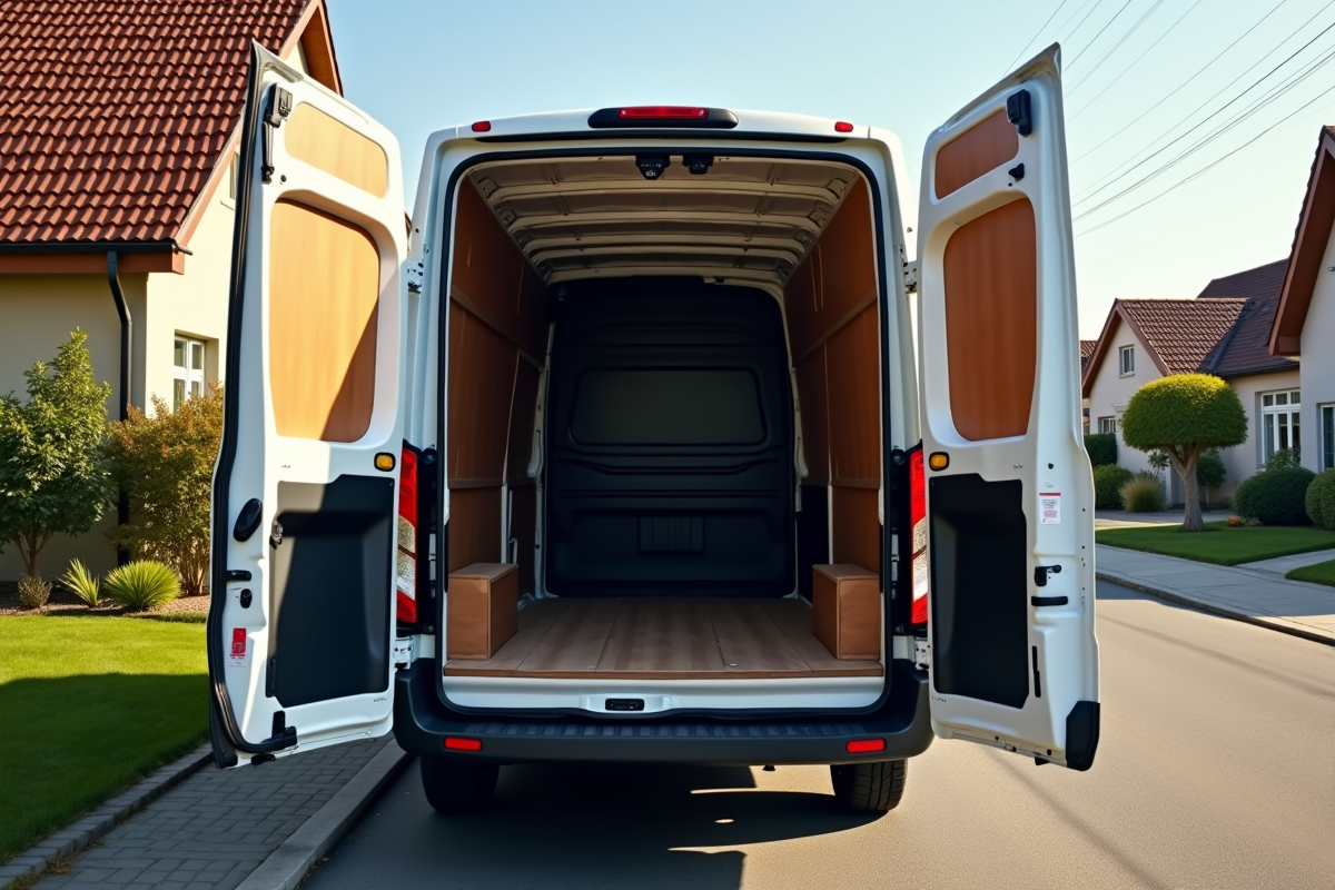 Camionnette utilitaire stationnee dans un quartier résidentiel