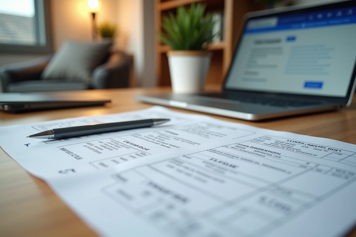 Carte grise et calcul des chevaux fiscaux sur un bureau avec ordinateur portable