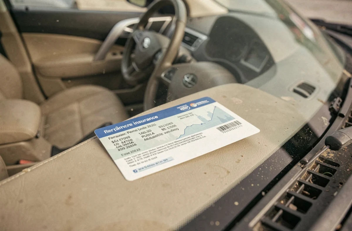 Carte verte d'assurance automobile posée sur le tableau de bord d'une voiture