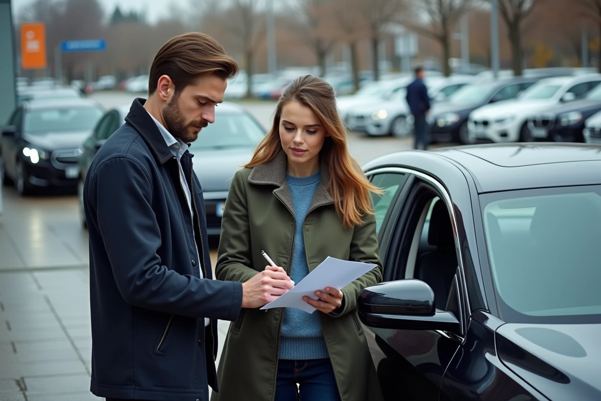 Jeune couple examinant une checklist près d