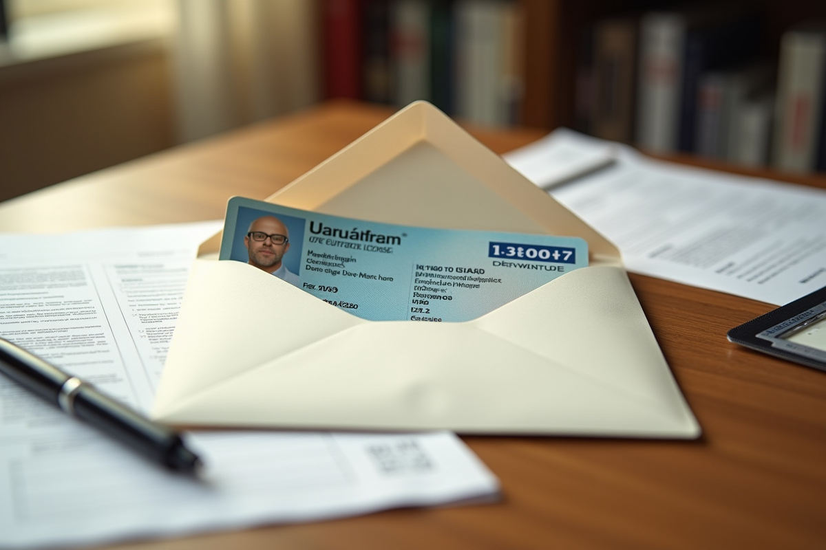Enveloppe ouverte avec permis de conduire français à l