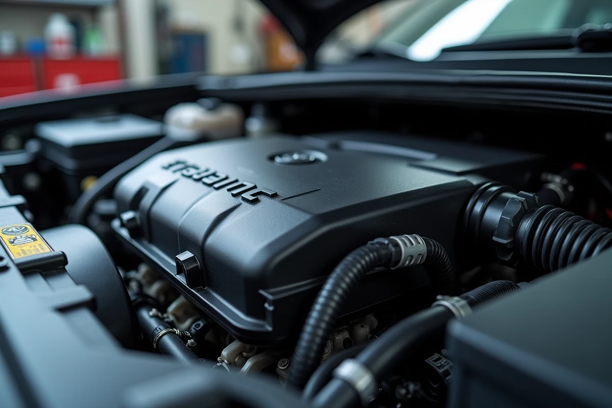 Gros plan sur le calculateur moteur ECU d'une voiture de leasing avec un adaptateur de reprogrammation connecté