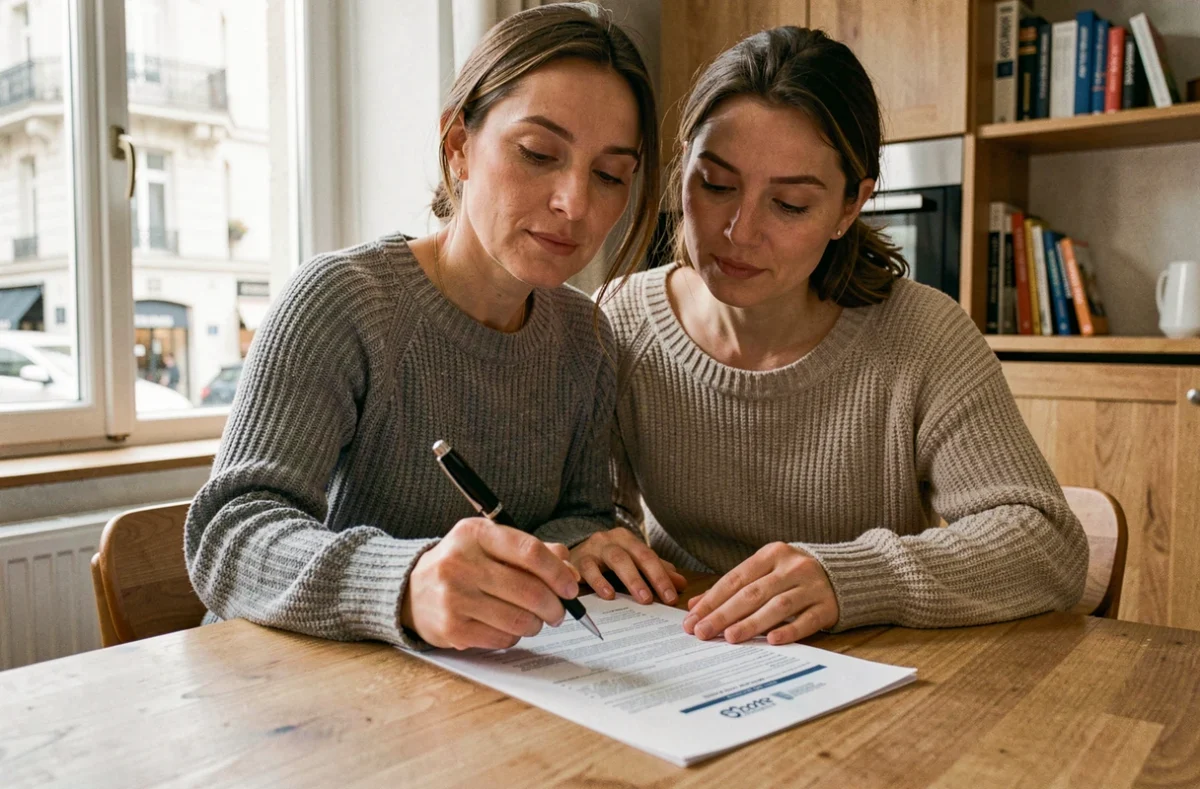 Femme consultant son contrat d'assurance automobile à la maison pour changer de couverture