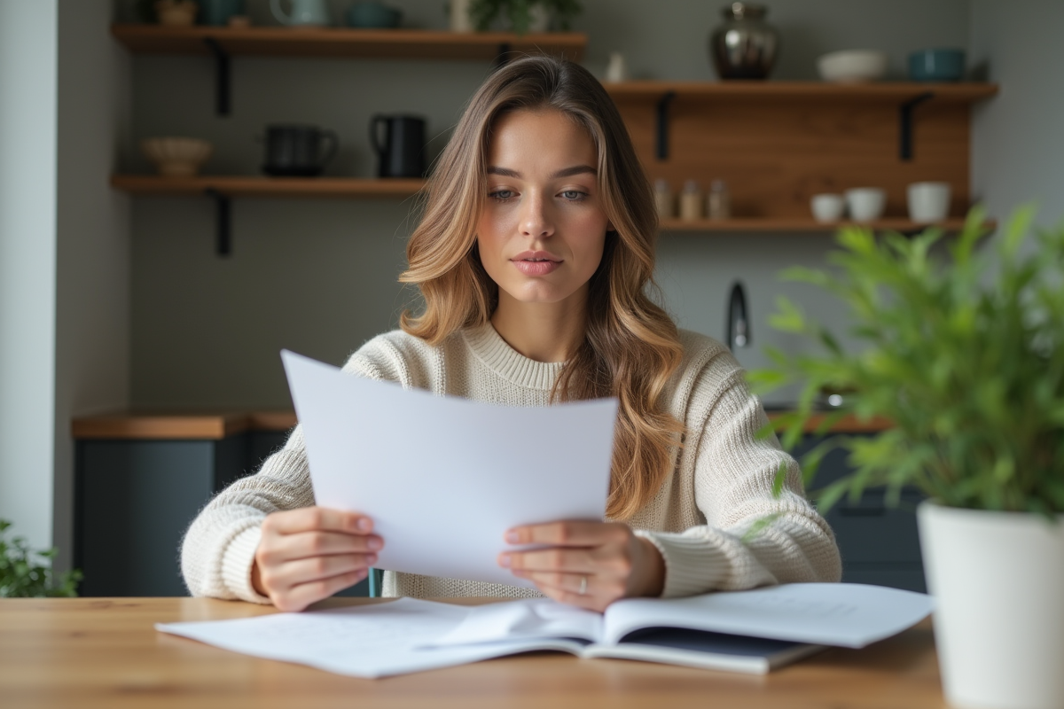 Jeune femme comparant brochures d