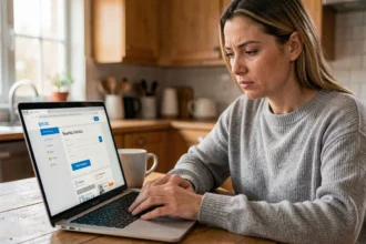 Femme consultant un comparateur d'assurance auto en ligne sans saisir ses coordonnées personnelles