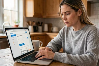 Femme consultant un comparateur d'assurance auto en ligne sans saisir ses coordonnées personnelles