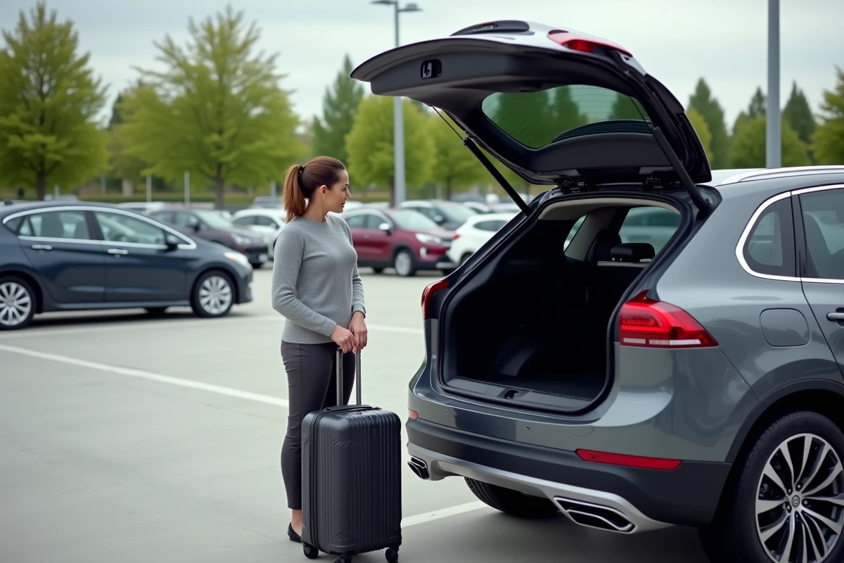 Femme vérifiant une valise dans le coffre d’un SUV