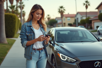 Femme décontractée avec voiture en Californie
