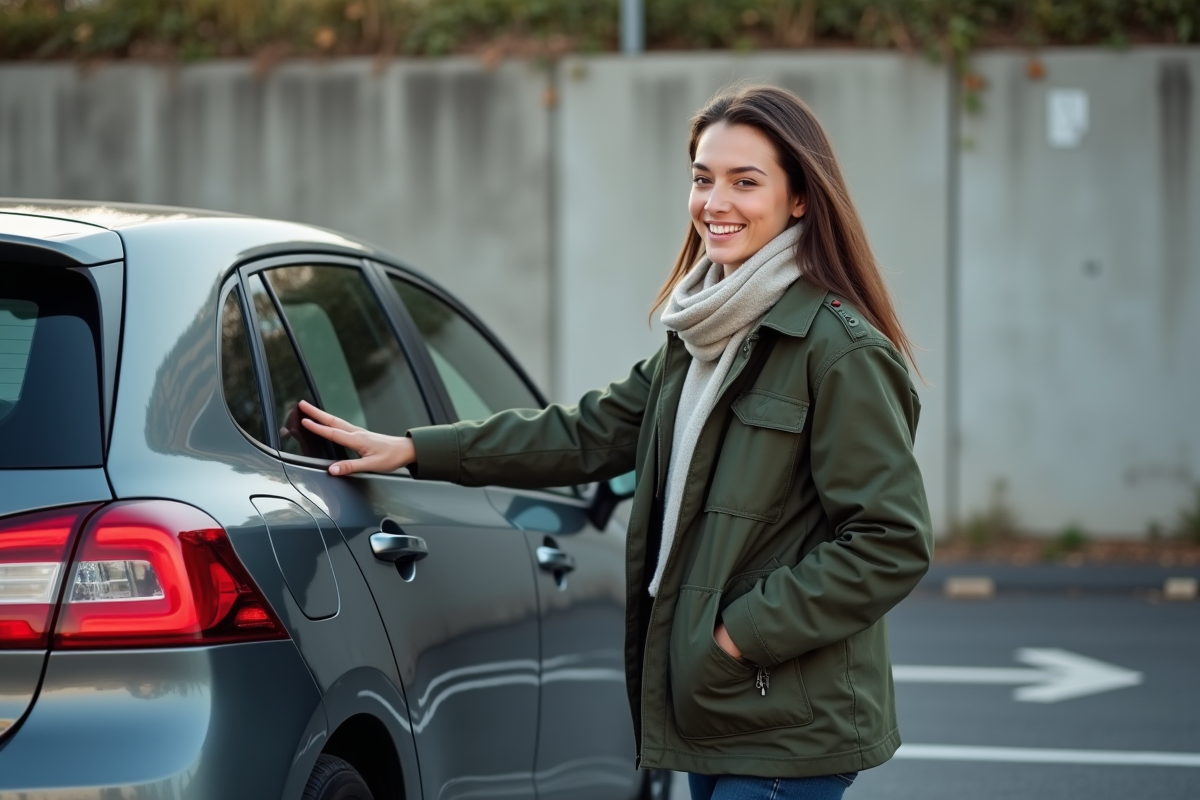 Femme touchant la porte arrière d