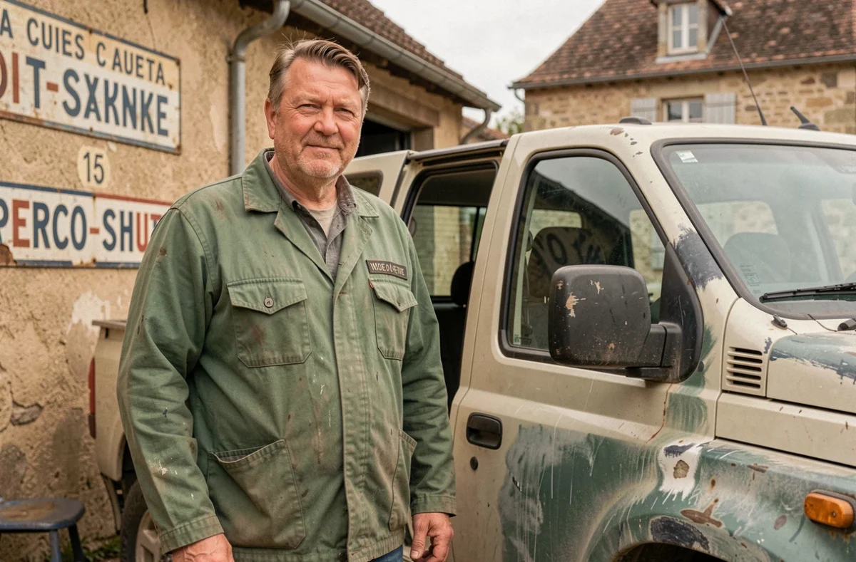 Mécanicien du Garage Mahon posant devant un SUV dans un garage de village du Loiret