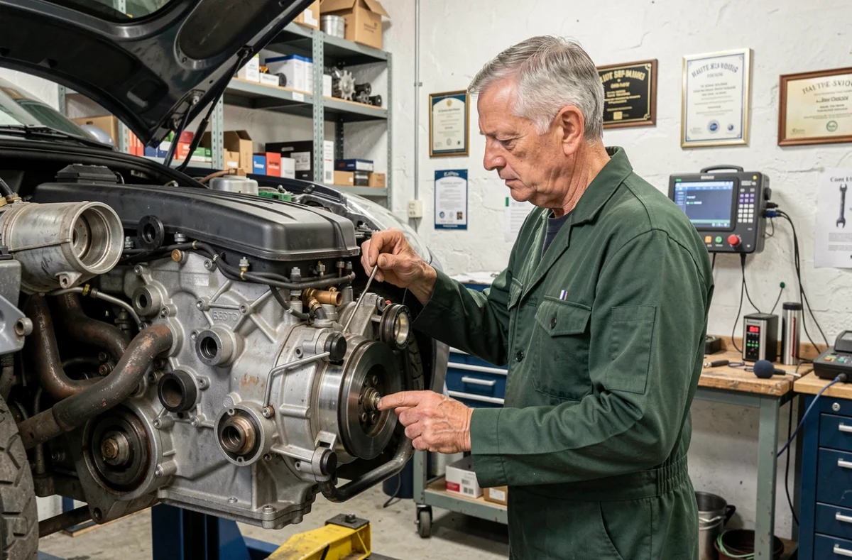Spécialiste de Gaud Car System effectuant une inspection moteur précise sur un véhicule en Haute-Savoie