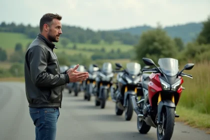 Homme devant plusieurs motos Honda CB 500X anciennes