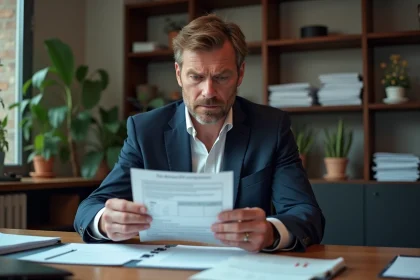 Homme d'âge moyen examinant un certificat d'immatriculation