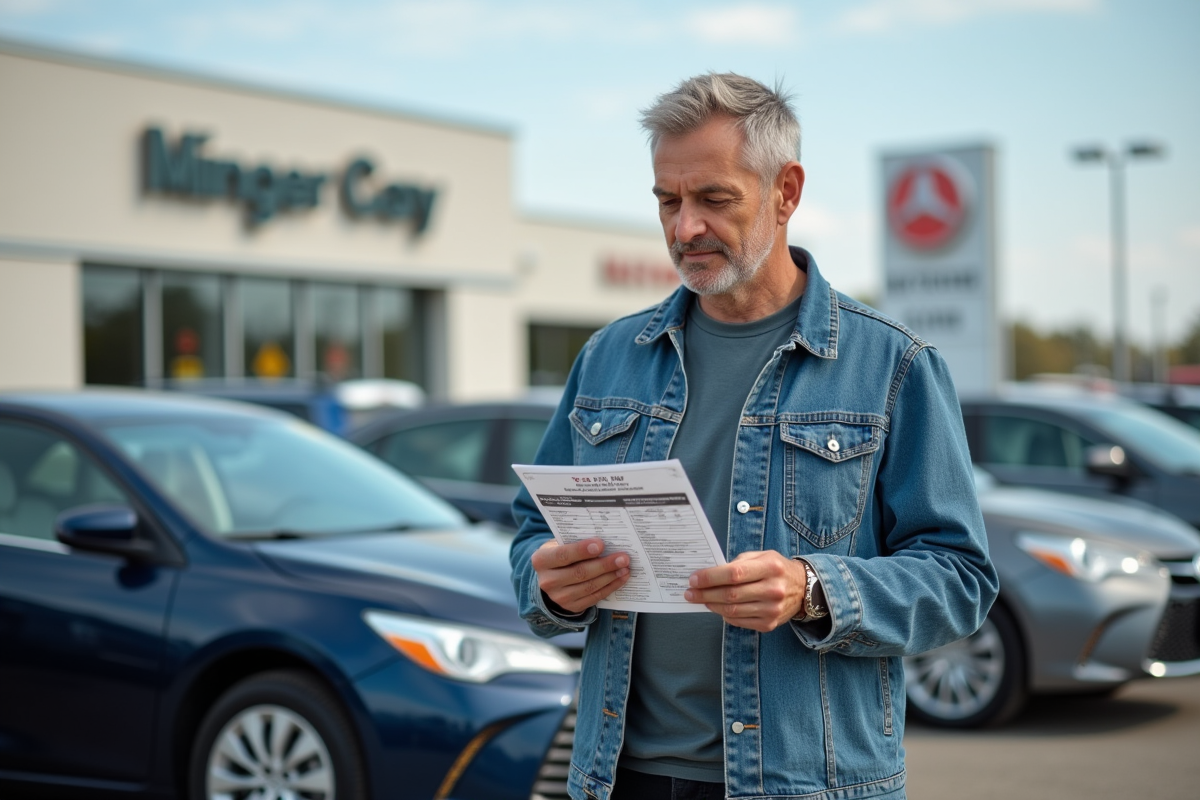 Homme examinant une voiture dans un concessionnaire