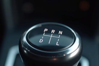 Intérieur lumineux d'une voiture avec levier de vitesse automatique