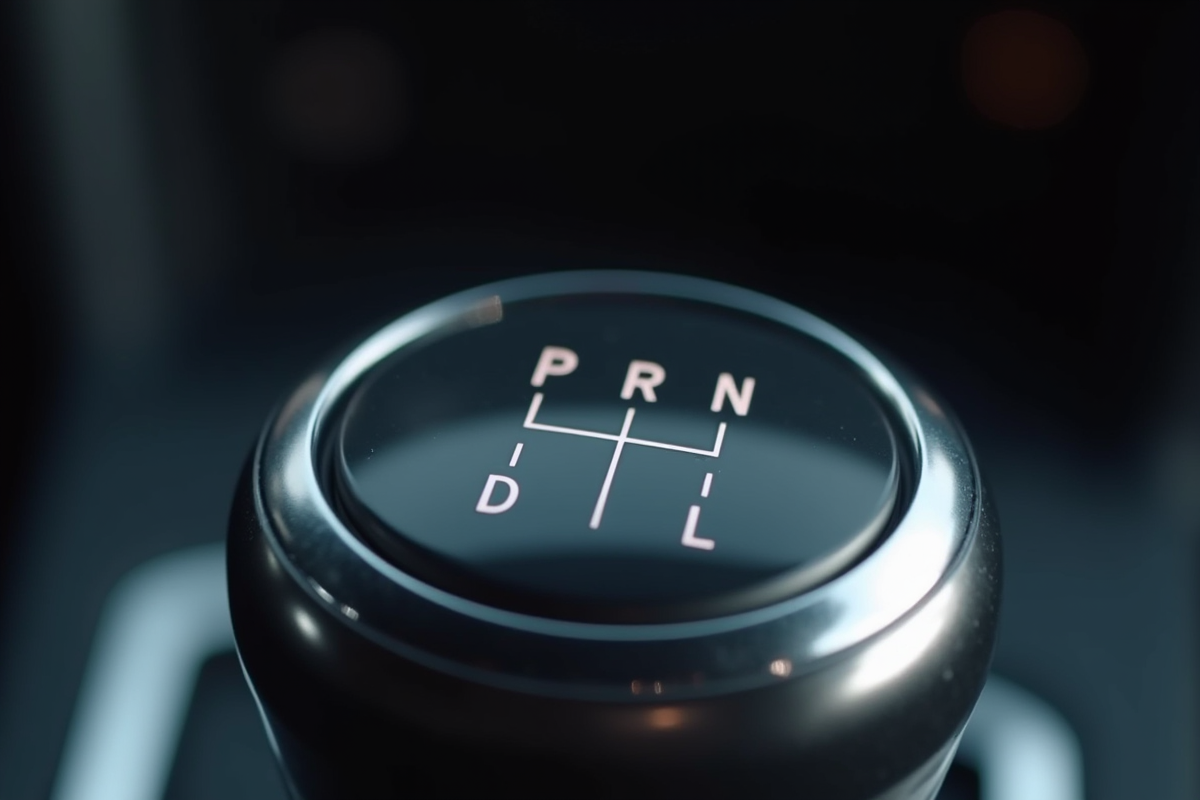 Intérieur lumineux d'une voiture avec levier de vitesse automatique