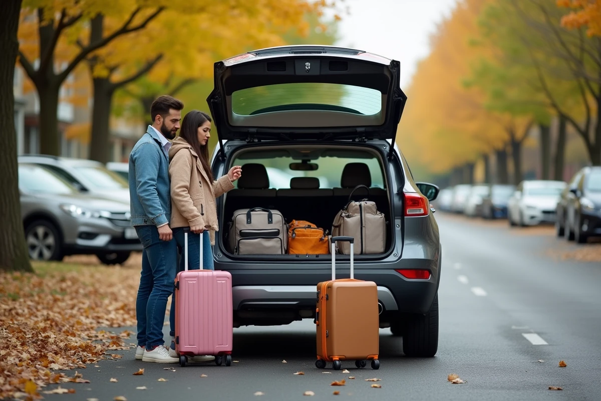 Jeune couple discutant du coffre d