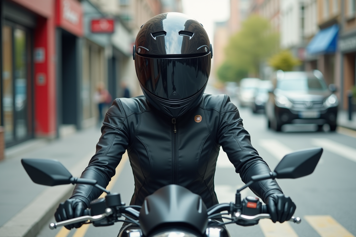 Jeune femme en posture correcte sur moto urbaine