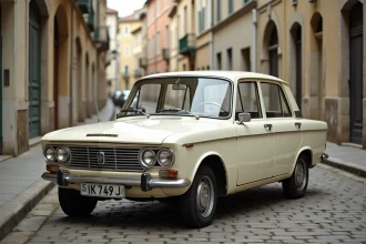 LADA 2107 d'occasion garée dans une rue pavée de province française