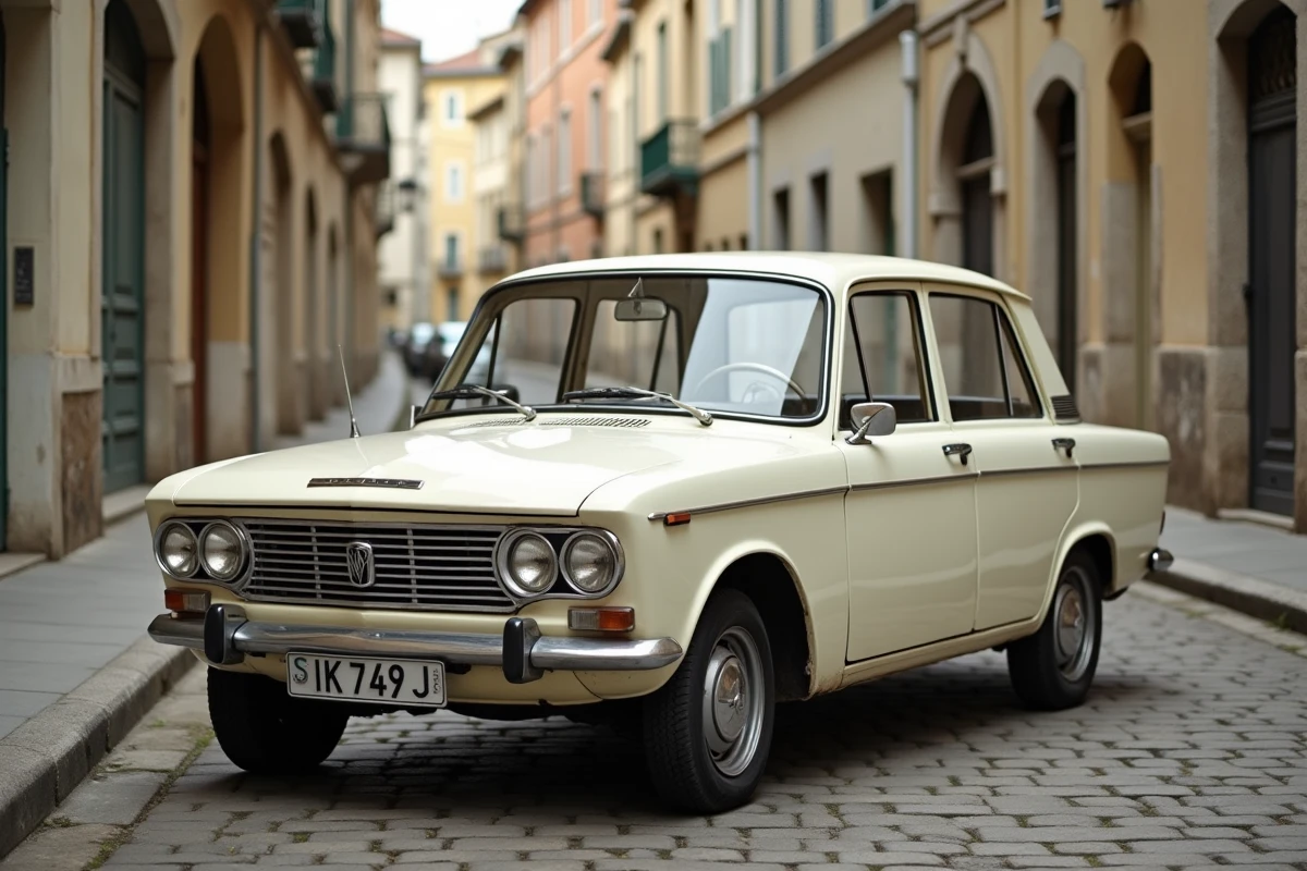 LADA 2107 d'occasion garée dans une rue pavée de province française