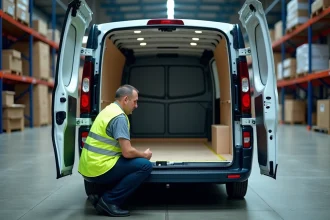 Renault Trafic L1H1 vue arrière portes ouvertes avec mètre ruban mesurant la longueur au plancher de l'espace de chargement